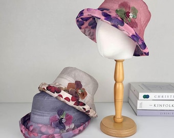 Floral Print Cotton Linen Bucket Hat: Women's Spring Summer Sun Hat