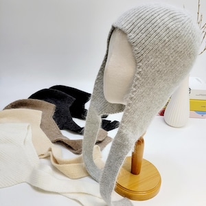 Knit Angora Bonnet, Aviator Angora Bonnet, Angora Wool Beanie, Angora Balaclava , Gift for her