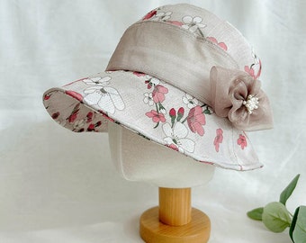Floral Cotton Linen Bucket Hat for Small Head (20-21.5" Circumference)