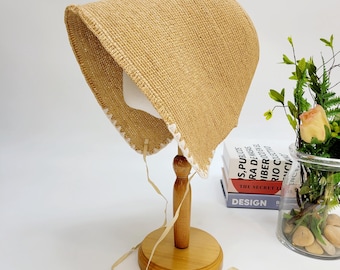 Raffia Sun Bonnet: Elegant Full Coverage, Ponytail Opening