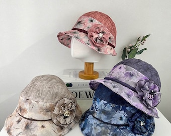 Floral Cotton Linen Bucket Hat - Women's Spring Summer Fashion