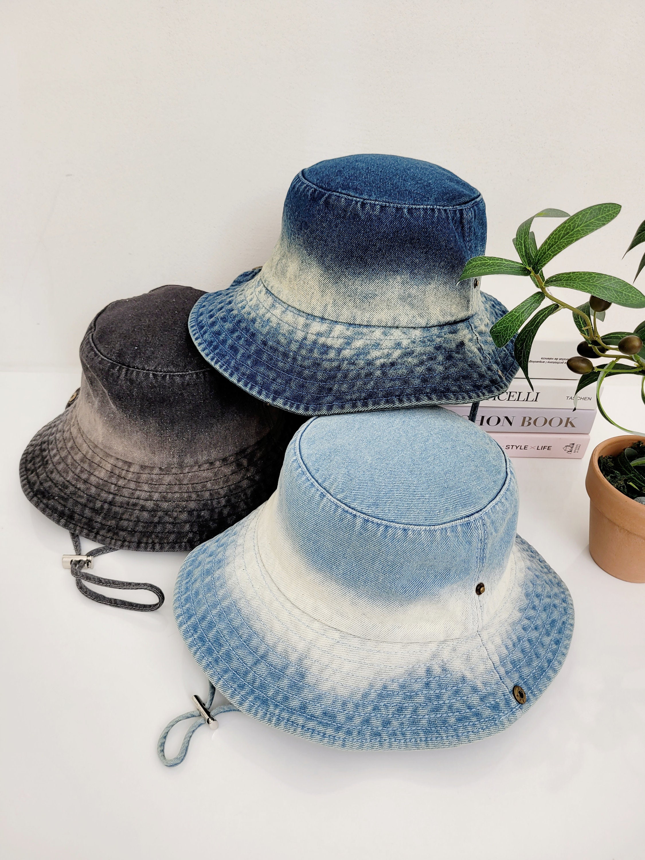 Vintage Washed Cotton Canvas Bucket Hat: Denim Safari Style 