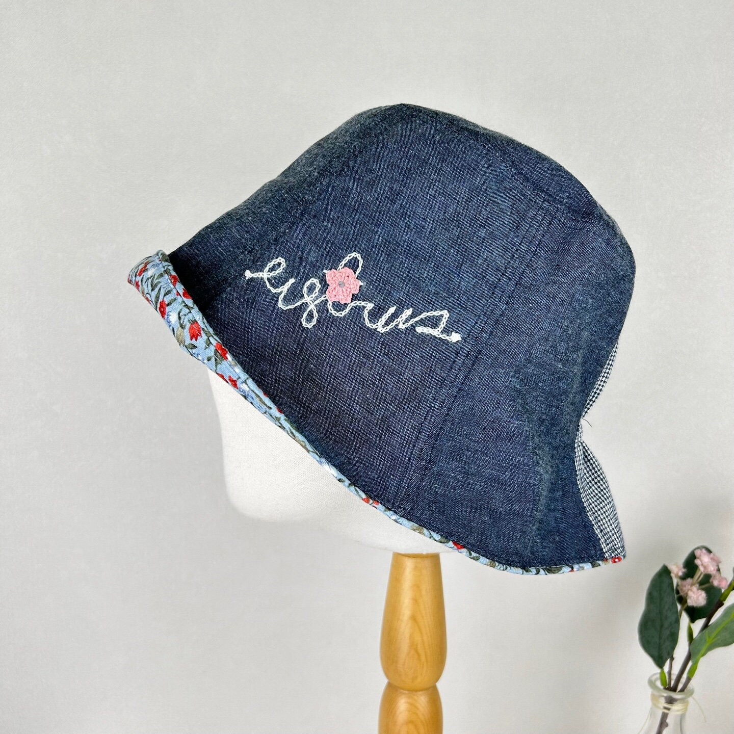 Foldable Floral Bucket Hat with Bowknot, 100% Cotton, UPF 50+ Floral Cotton Bucket Hat: Foldable Sun Hat - Etsy main image 2