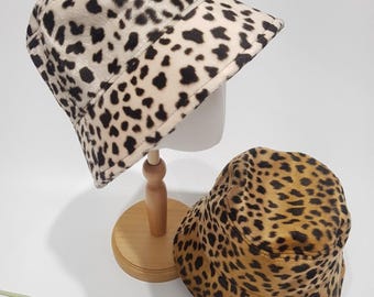 Leopard Print Fake Fur Bucket Hat: Foldable Winter Hat