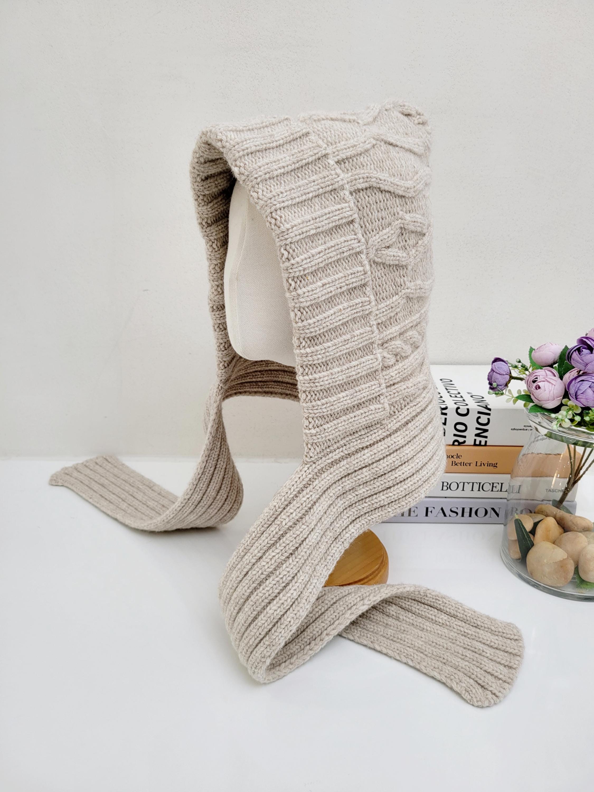 Chunky Knit Merino Wool Hooded Balaclava, Winter Hood Scarf 