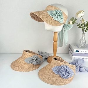 100% Raffia Sun Visor, All Natural Sun Visor with Cotton Ribbons, Wide Brim Visor, Sun Hat, Gift for her