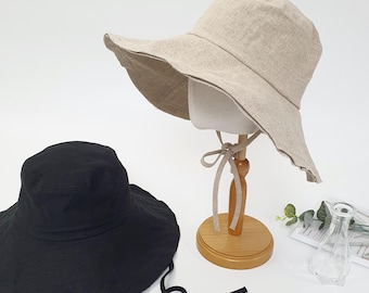 100% Linen Wide Brim Spring/Summer Bonnet, Wide Brim Summer Bucket Hat, Beach Hat, Floppy Fisherman Foldable Hat, Safari outdoor