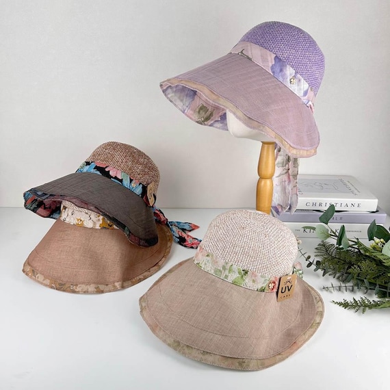 Floral Wide Brim Sun Hat: Linen Blend UV Protection - Etsy