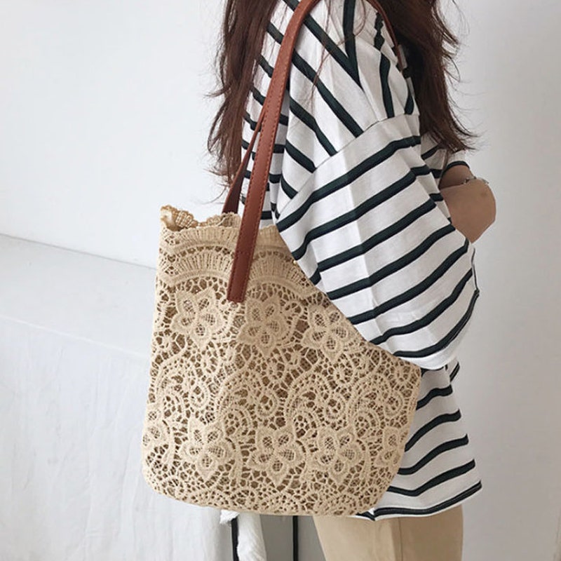 Lace Trim Tote Bag