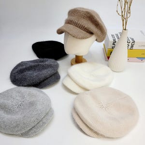 Angora Wolle Schiebermütze, Angora Beret mit Krempe, Warmer und gemütlicher Winter Schiebermütze, Weihnachtsgeschenk