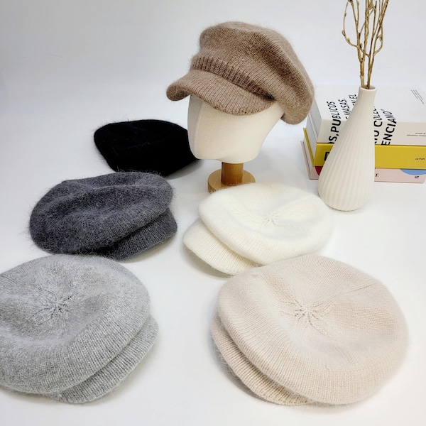 Angora Wool Newsboy Beret: Warm Winter Hat