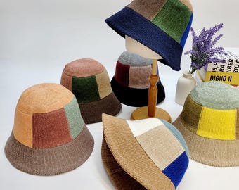 Cappello da pescatore in paglia color block: cappello estivo in cotone leggero