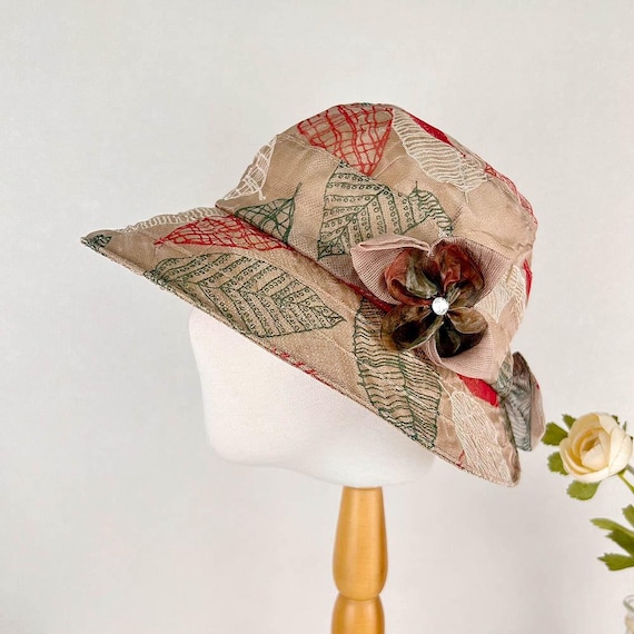Foldable Cotton Linen Bucket Hat with Floral Bow Floral Print Cotton Linen Bucket Hat: Women main image 4