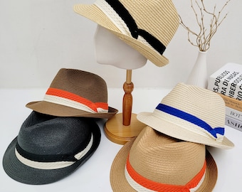 100% Natural Straw Summer Fedora, Stylish Summer Fedora, Natural Summer Fedora, Straw Beach Hat, Sun Hat, Gift for him/her