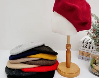 100% Wool Knit Beret, Classic French Style, Winter Hat