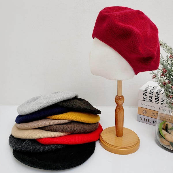 100% Wool Knit Beret, Classic French Style, Winter Hat