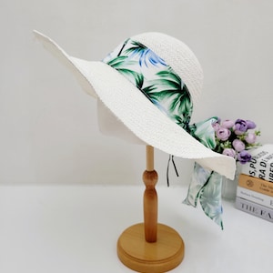 Wide Brim Natural Straw Summer Hat, Wide Brim Beach Hat with Scarf, Summer Beach Hat, Gift for her