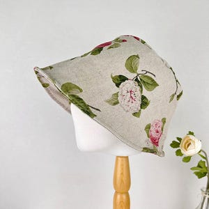 100% Linen Bucket Hat, Floral Print Linen Sun Hat, Big flower Print, Elegant Sun Hat