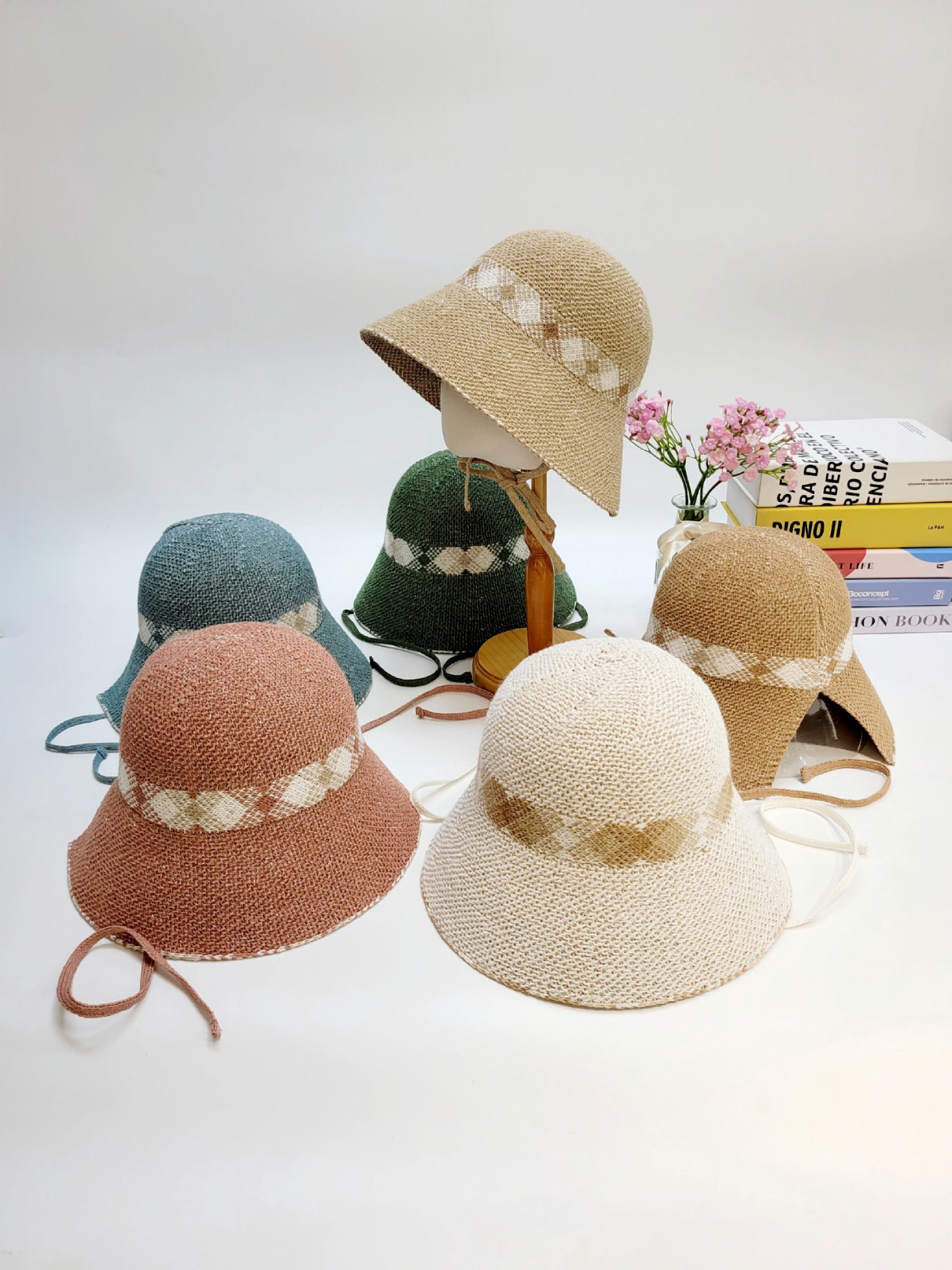 Women\'s Sun Hat Checkerboard Straw Bucket Packable Crochet Wide Brim Floppy Hat Sun Hats Checkerboard Straw Bucket Hat for Women Packable  main image 3