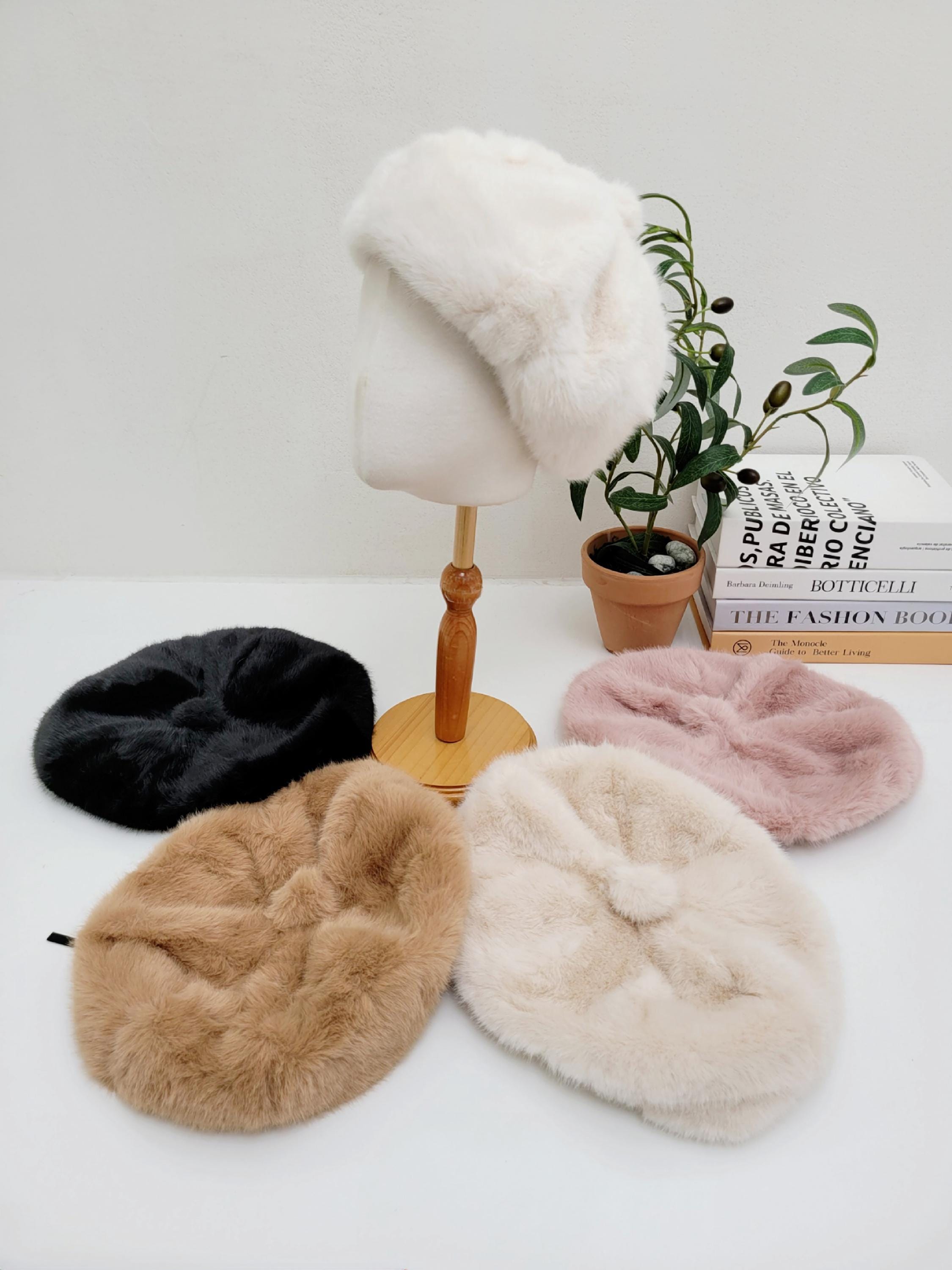 Fluffy Faux Fur Winter Beret: Warm Satin Lined Holiday Hat  display picture 1