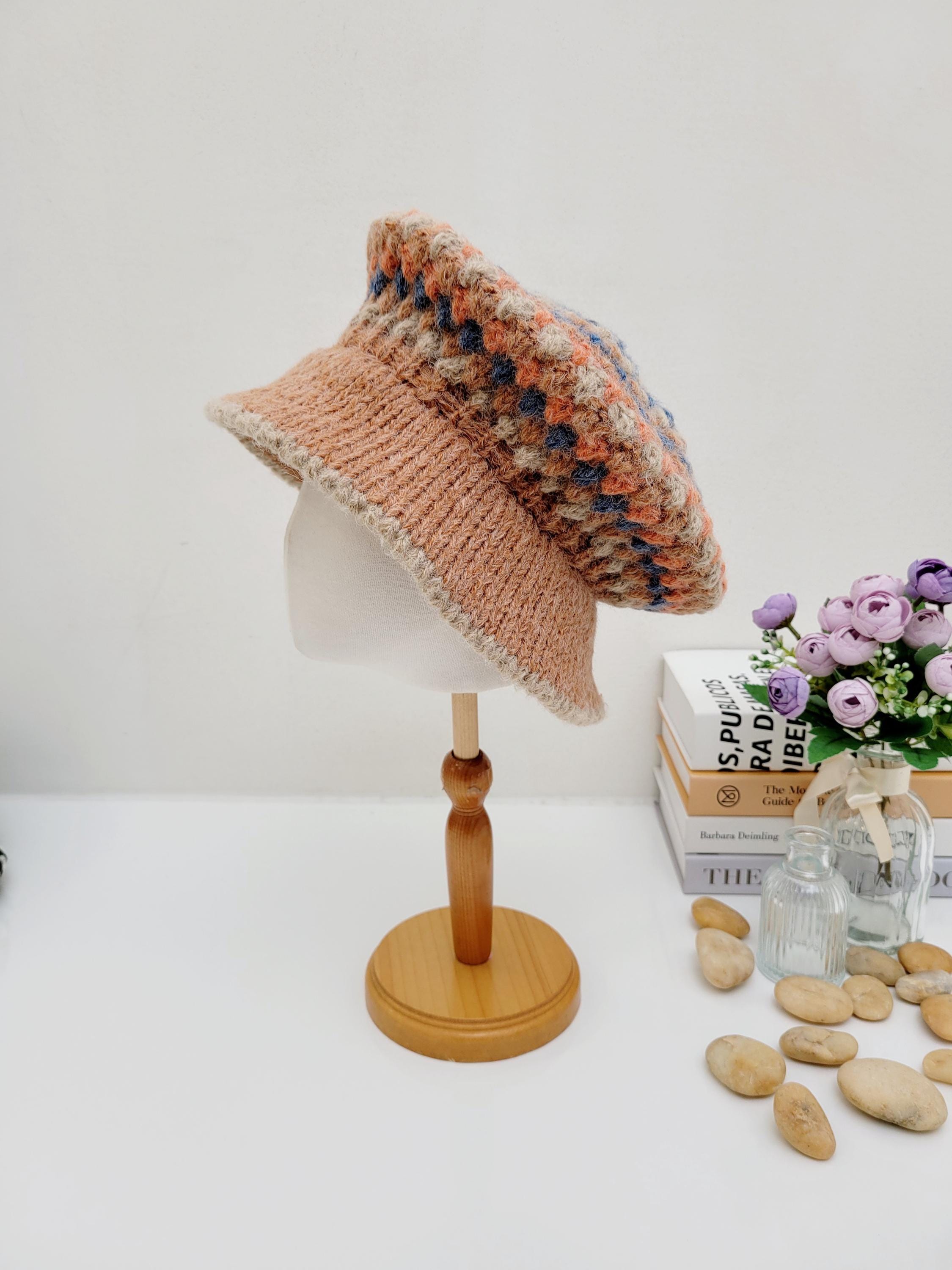 NWT Handmade Alpaca Wool Crochet Beret Hat Brown Spiral Knit Artisan Farm Blend Alpaca Wool Crochet Beret With Brim: Vintage Knitted Hat - Etsy main image 4