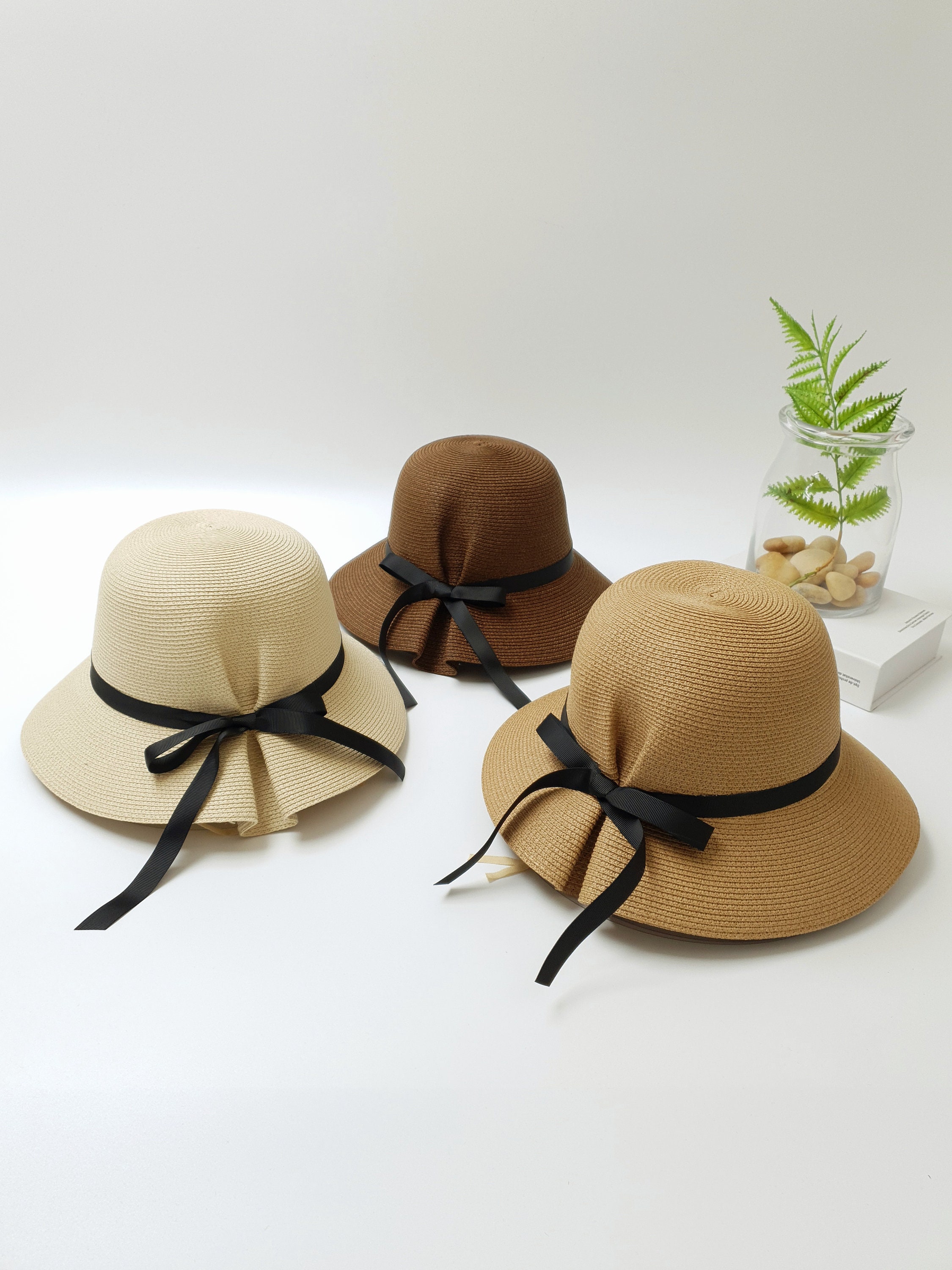 Women Foldable Summer Wide Brim Packable Hat Travel Straw Fedora Hat Rainbow-1 Exclusive Striped Packable Wide Bow Sunhat | Toucan Hats main image 3