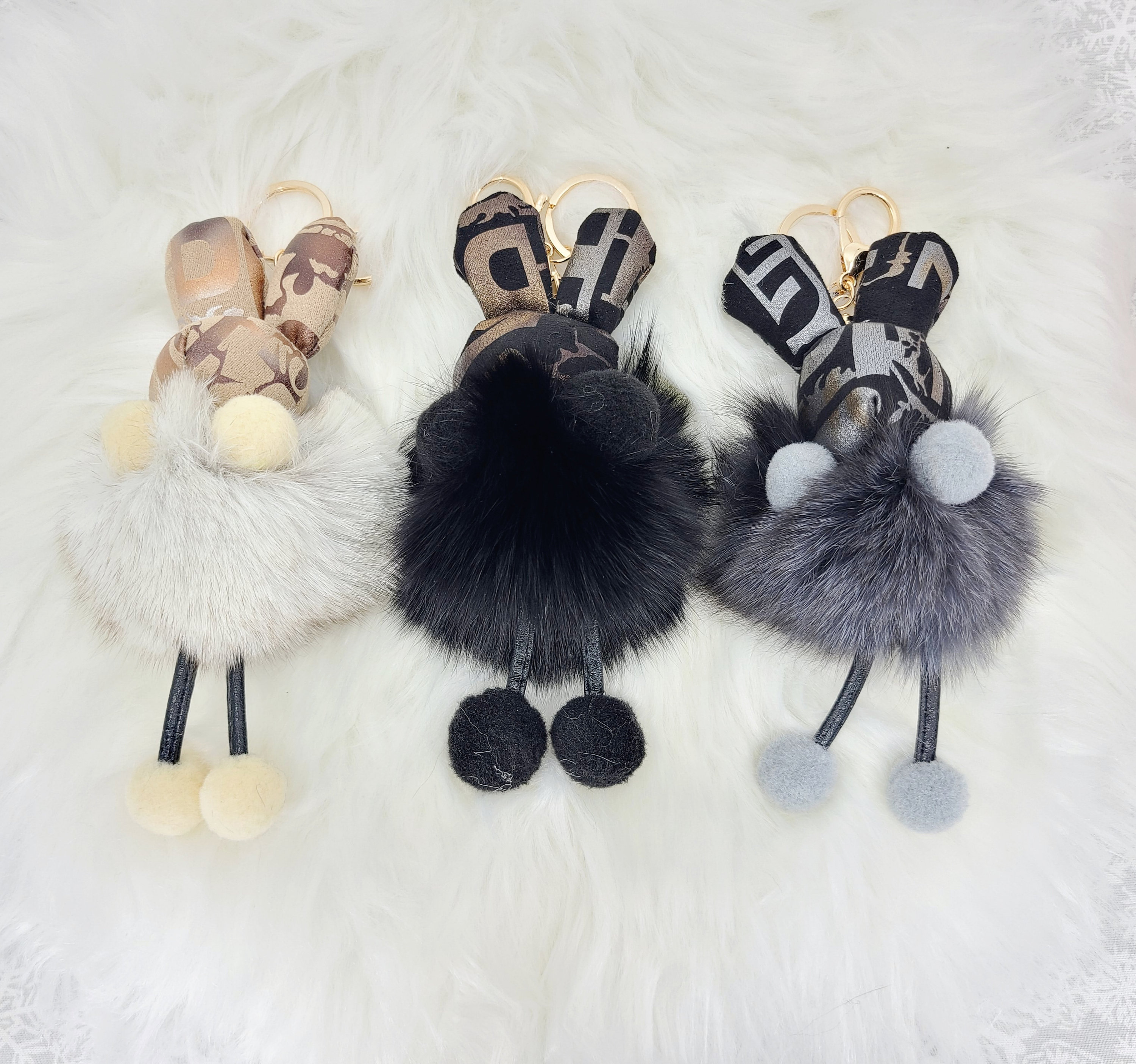 MaMaMooUS Bunny Keychain with Fluffy Pom Pom