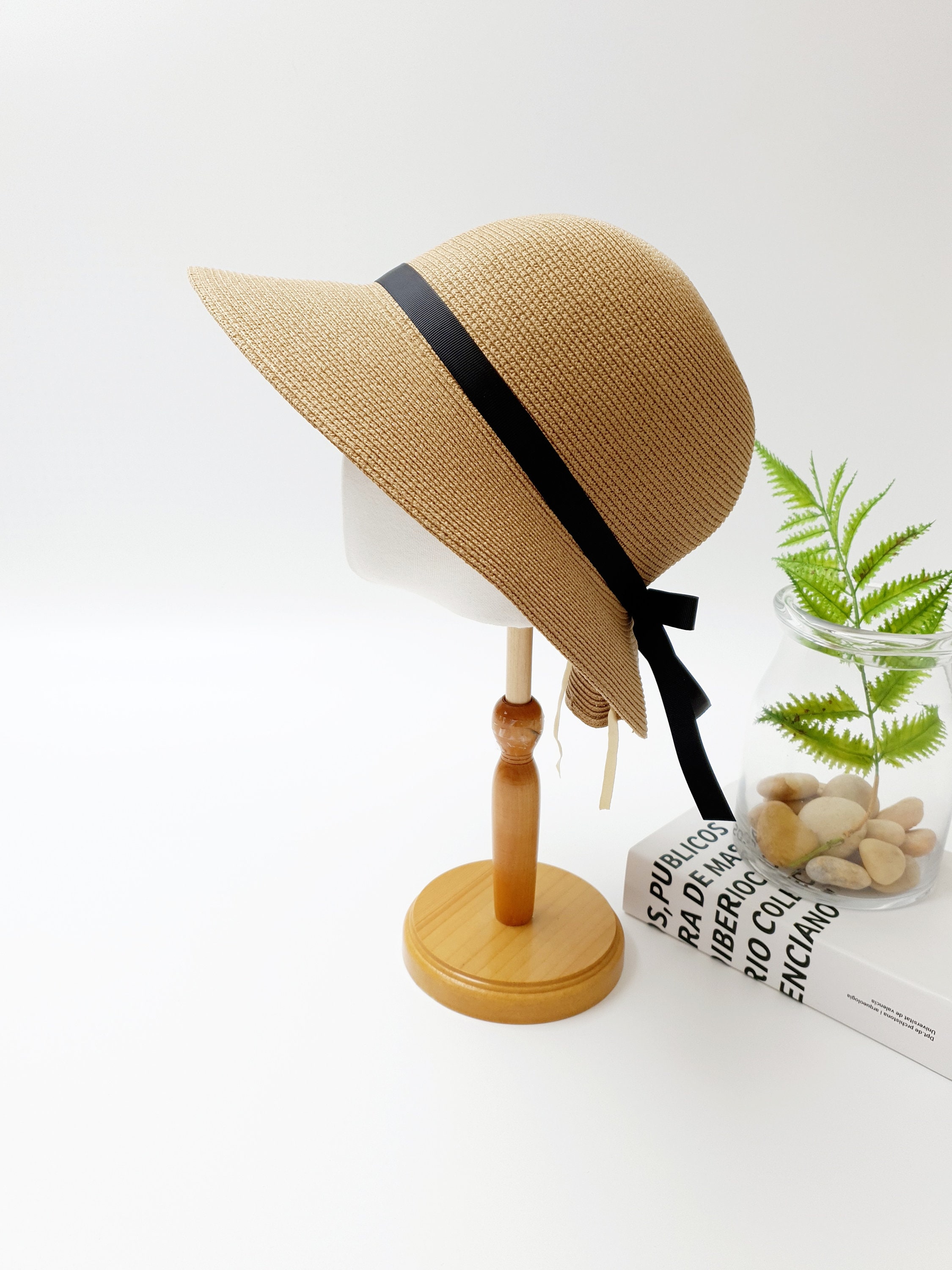 Wide Brim Straw Beach Hat With Ribbon: Foldable Travel Sun Hat - Etsy