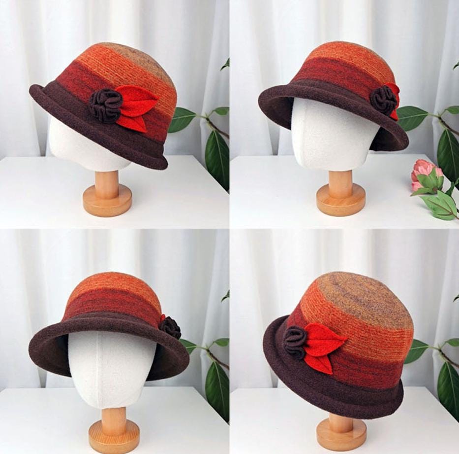 Chic Black Floral Cozy Woolen Bucket Hat