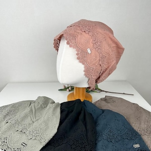 Cotton Chemo Hat: Lightweight Beanie with Embroidered Lace