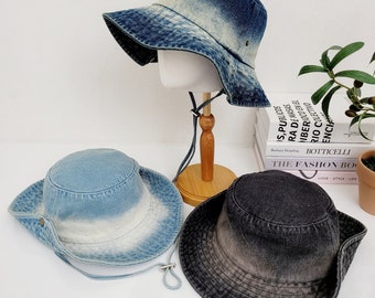 Vintage Washed Cotton Canvas Bucket Hat: Denim Safari Style  display picture 3