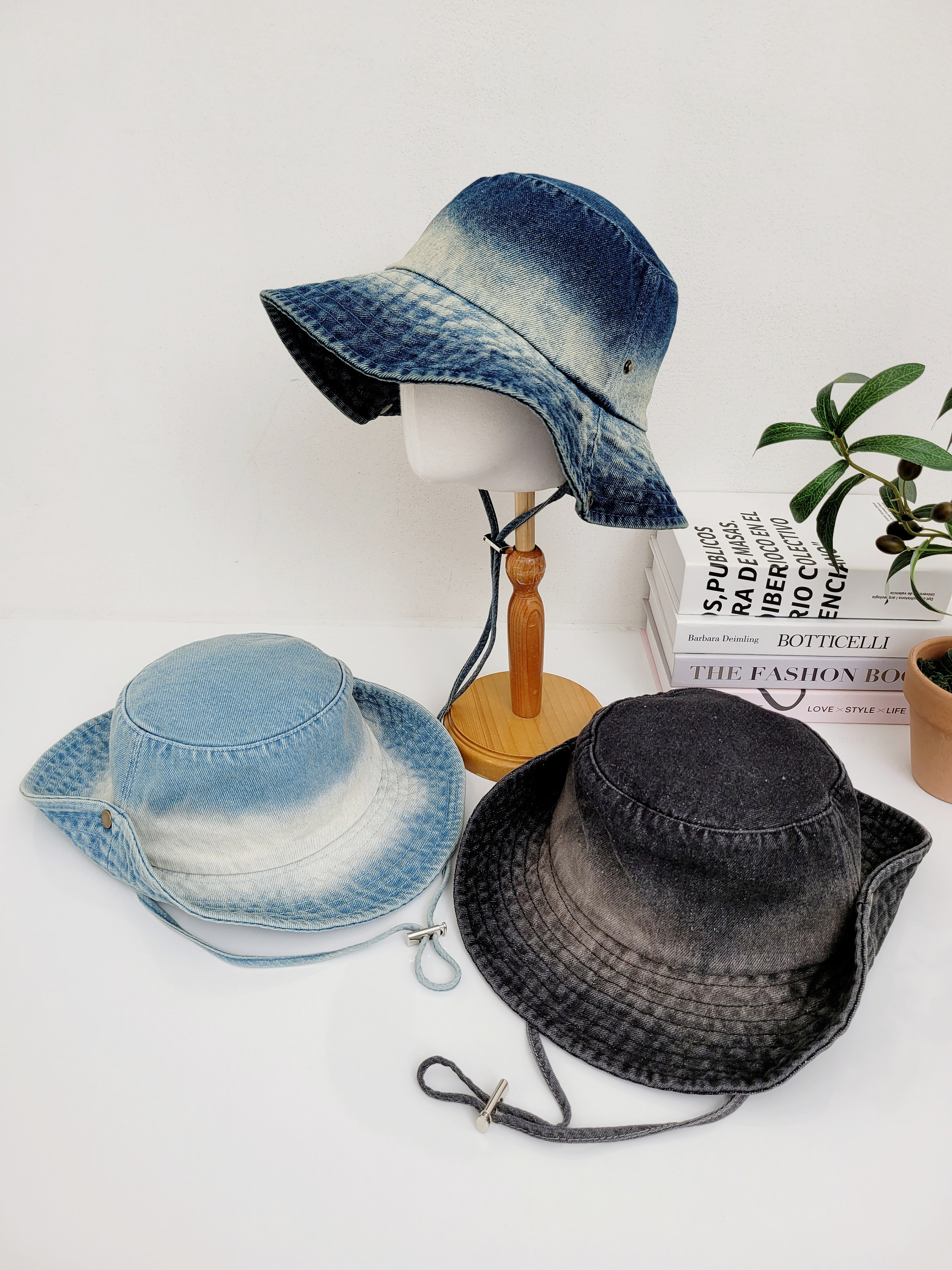 Vintage 100% Washed Cotton Canvas Denim Bucket Hat, Casual