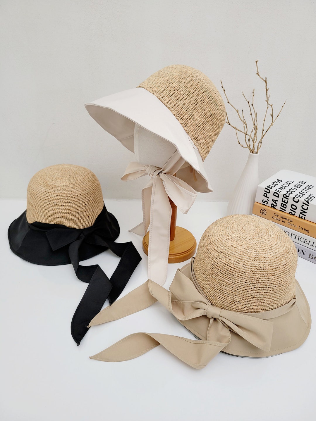Wide Brim Raffia Summer Hat, Raffia Beach Hat, Raffia Summer Bonnet ...