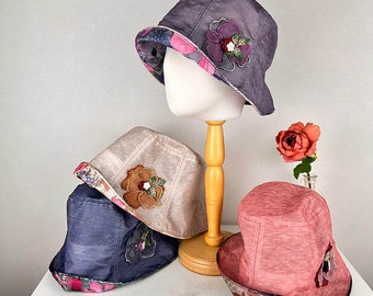 Floral Print Cotton Linen Bucket Hat - Fits up to 23.5&quot;