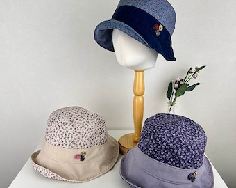 Floral Cotton Bucket Hat: Foldable Sun Hat with Adjustable Brim