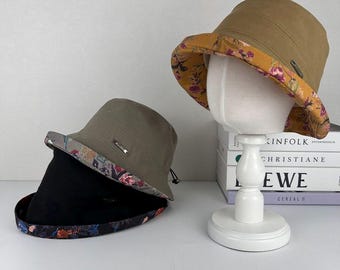 Floral Trim Cotton Bucket Hat - Adjustable Winter Hat