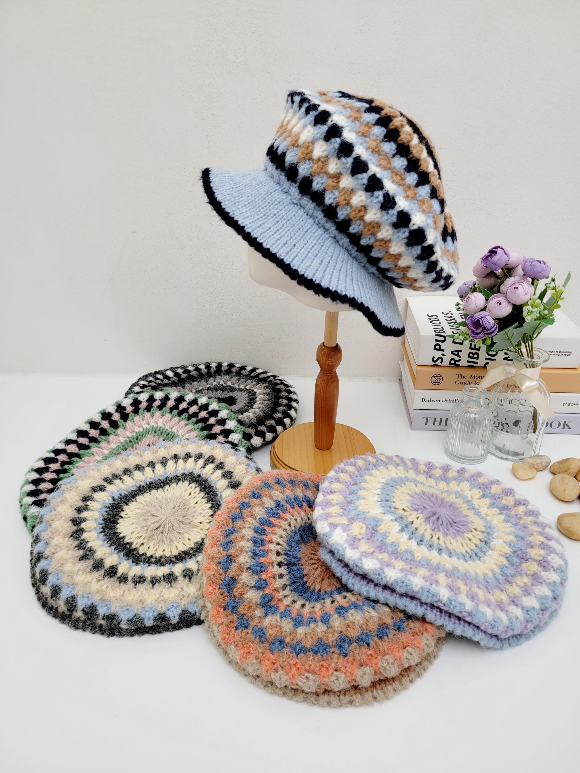 Alpaca Wool Crochet Beret With Brim: Vintage Knitted Hat - Etsy