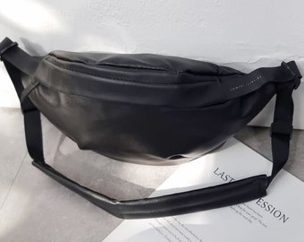 Genuine Soft Leather Sling Bag, Lightweight leather fanny Bag, Large capacity  hip bag crossbody, Unisex hip bag