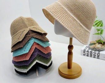 Spring Summer Basic Daily Bucket Hat, Breathable Cotton Straw  Summer Bucket Hat with ponytail slit, Colorful daily bucket hat