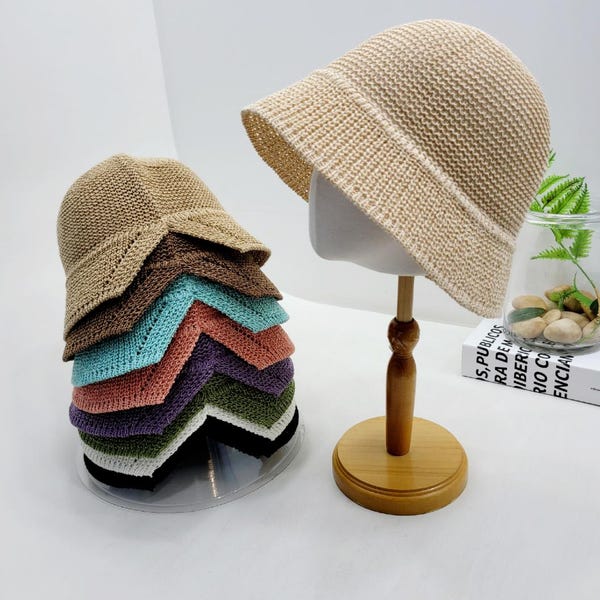 Sombrero de pescador de paja de algodón: sombrero transpirable para el sol de verano con abertura para la cola de caballo