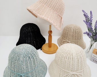 Cotton Knitted Summer Bucket Hat: Breathable Sun Hat