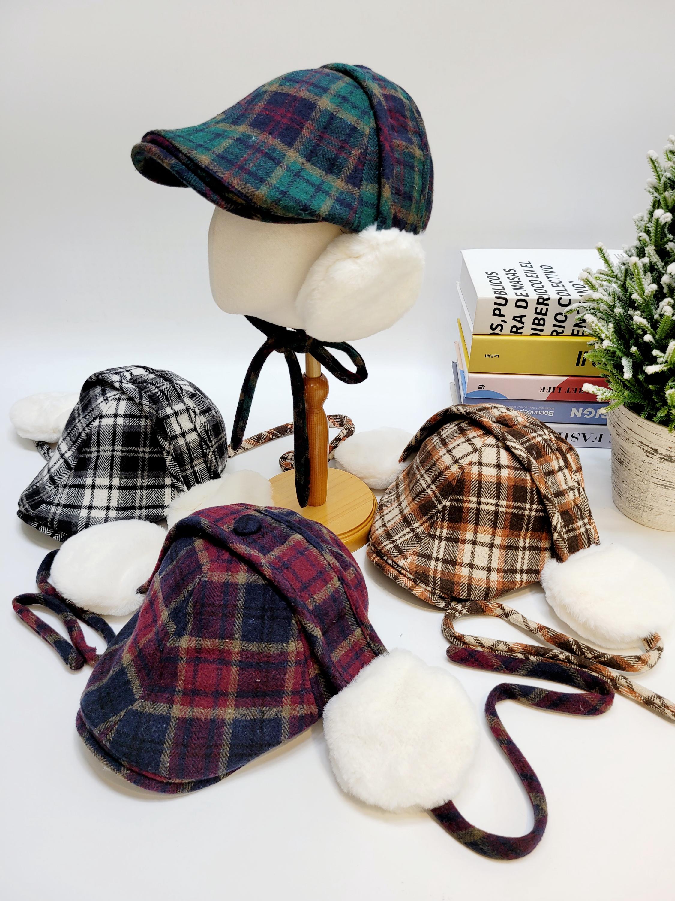 Upcycled from Vintage Material Neon and Black Checkered Wool Newsboy Vintage vibes meet modern sustainability with this newsboy  main image 3