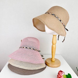 Women's Wide Brim Straw Bucket Hat, UV Protection Treated Sun Hat, Wide Brim Beach Hat, Gift for her