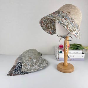 Floral Wide Brim Sun Hat: UPF 50+ Straw & Linen Beach Hat