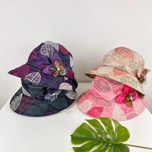 Women&#39;s Spring Summer Cotton Linen Bucket Hat with Contrast Floral Print, High Quality Summer Hat, Gift for her