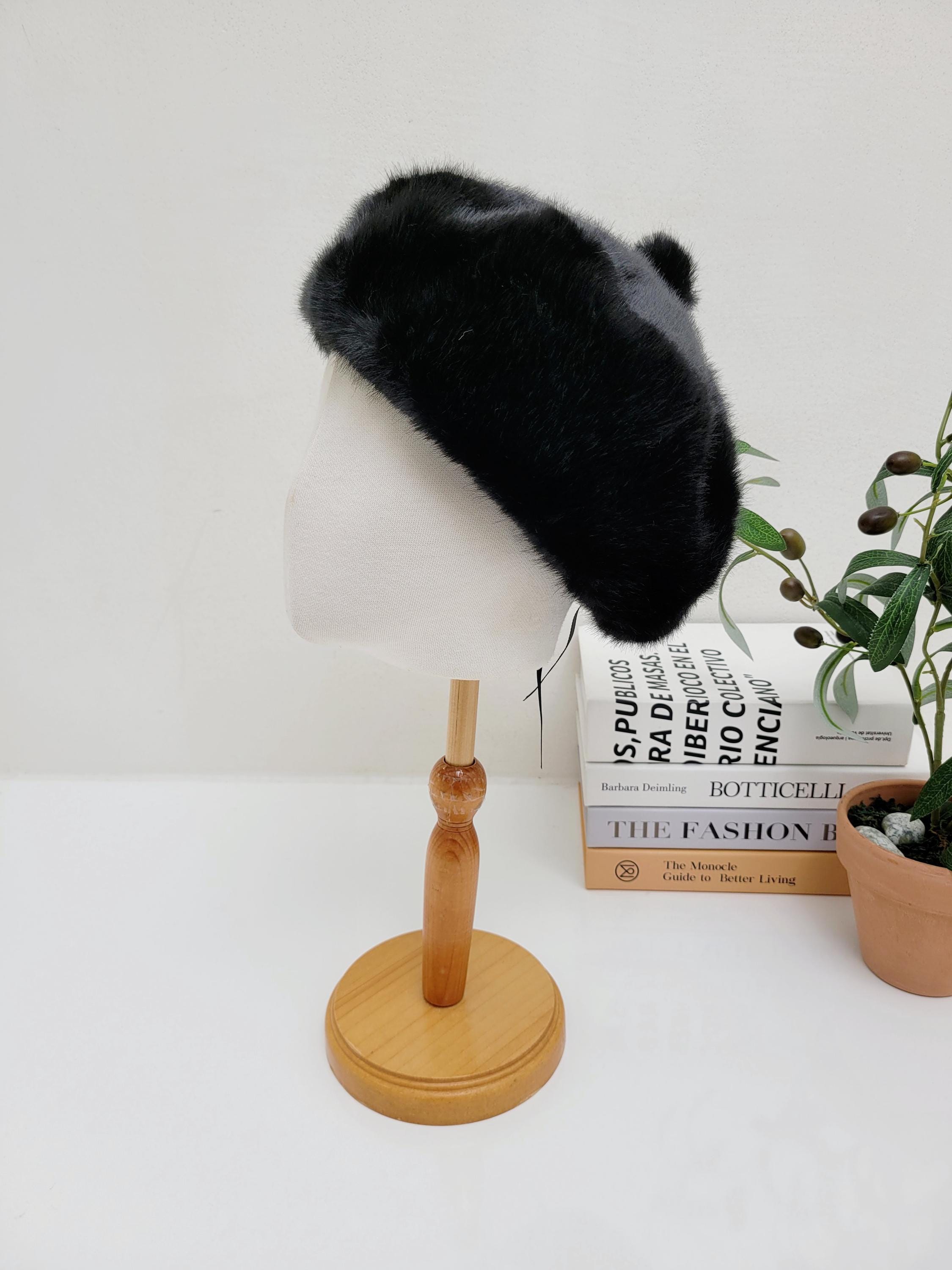 Elegant Black Faux Fur Beret FARREL FAUX FUR BERET-BLACK – Lucca Couture main image 2
