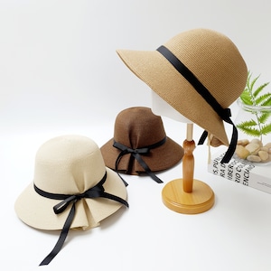 Elegant Wide Brim Beach Hat with Ribbon, Stylish Vacation Beach Hat, Summer Hat, Gift for her