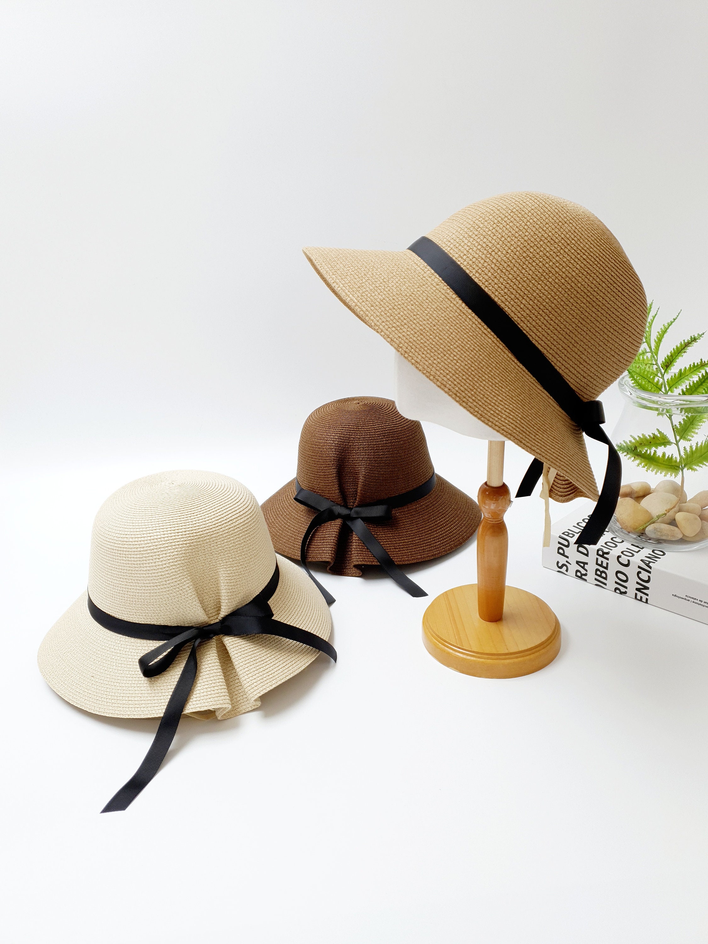 Hat With Ribbon Wide Brim Straw Beach Hat With Ribbon: Foldable Travel Sun Hat - Etsy