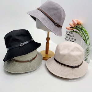 Vintage Color Stylish Bucket Hat with belt strap deco, Women&#39;s Summer Bucket Hat, Gift for her