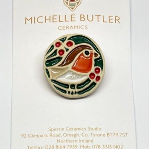 Handmade Stoneware Ceramic Robin Brooch image 2